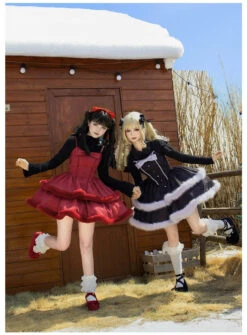 Front Ribbon, Two-tiered Ruffle Jumper Skirt With Fur -LOLITA Shop O1CN01w1n4M22CZ6PiwEhNd 2528448487