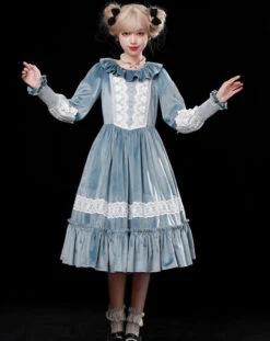 Evening Prayer Velvet Frill Neck Dress -LOLITA Shop O1CN01yuYEFL25h9hiDzime 2200541717557