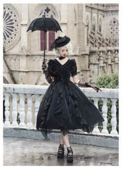 Floating Song Irregular Ruffle V-neck Dress 27 Floating Song Irregular Ruffle V-neck Dress -LOLITA Shop O1CN01zb6vhh2CZ6OJQCxCk 25284484