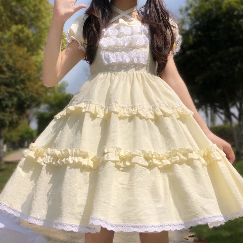 Frill Square Neck Sweet Loli Short Sleeve Dress And Headdress 20 Frill Square Neck Sweet Loli Short Sleeve Dress And Headdress - Image 18