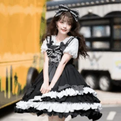 Spicy Monochrome Lolita Jumper Skirt -LOLITA Shop dotblack