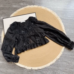 Rose Garden Ruffle And Ribbon Short Long Sleeve Cardigan -LOLITA Shop fkgh6y8h2thh