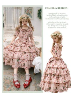 Camellia Berry Short Sleeve Dress Tiered Type Long Length -LOLITA Shop s O1CN01boHSaV28oRB4Yrlp1 331847979
