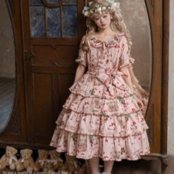 Camellia Berry Short Sleeve Dress Tiered Type Long Length -LOLITA Shop s O1CN01eSZ47i28oRB51iZOx 331847979