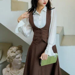 Coffee-colored Vertical Striped Classic Jacket, Vest, And Skirt -LOLITA Shop s O1CN01iH0wu72IjzOIKYvDu 235759323