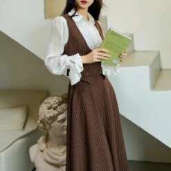 Coffee-colored Vertical Striped Classic Jacket, Vest, And Skirt -LOLITA Shop s O1CN01nPKrn92IjzOHGzj7S 235759323