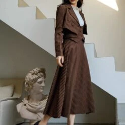 Coffee-colored Vertical Striped Classic Jacket, Vest, And Skirt -LOLITA Shop s O1CN01wM9v8L2IjzOPsqk75 235759323