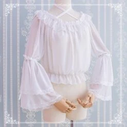 Chiffon Design Shoulder Blouse -LOLITA Shop shirt 01 02