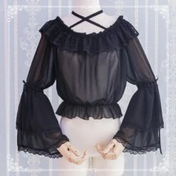 Chiffon Design Shoulder Blouse -LOLITA Shop shirt 01 03